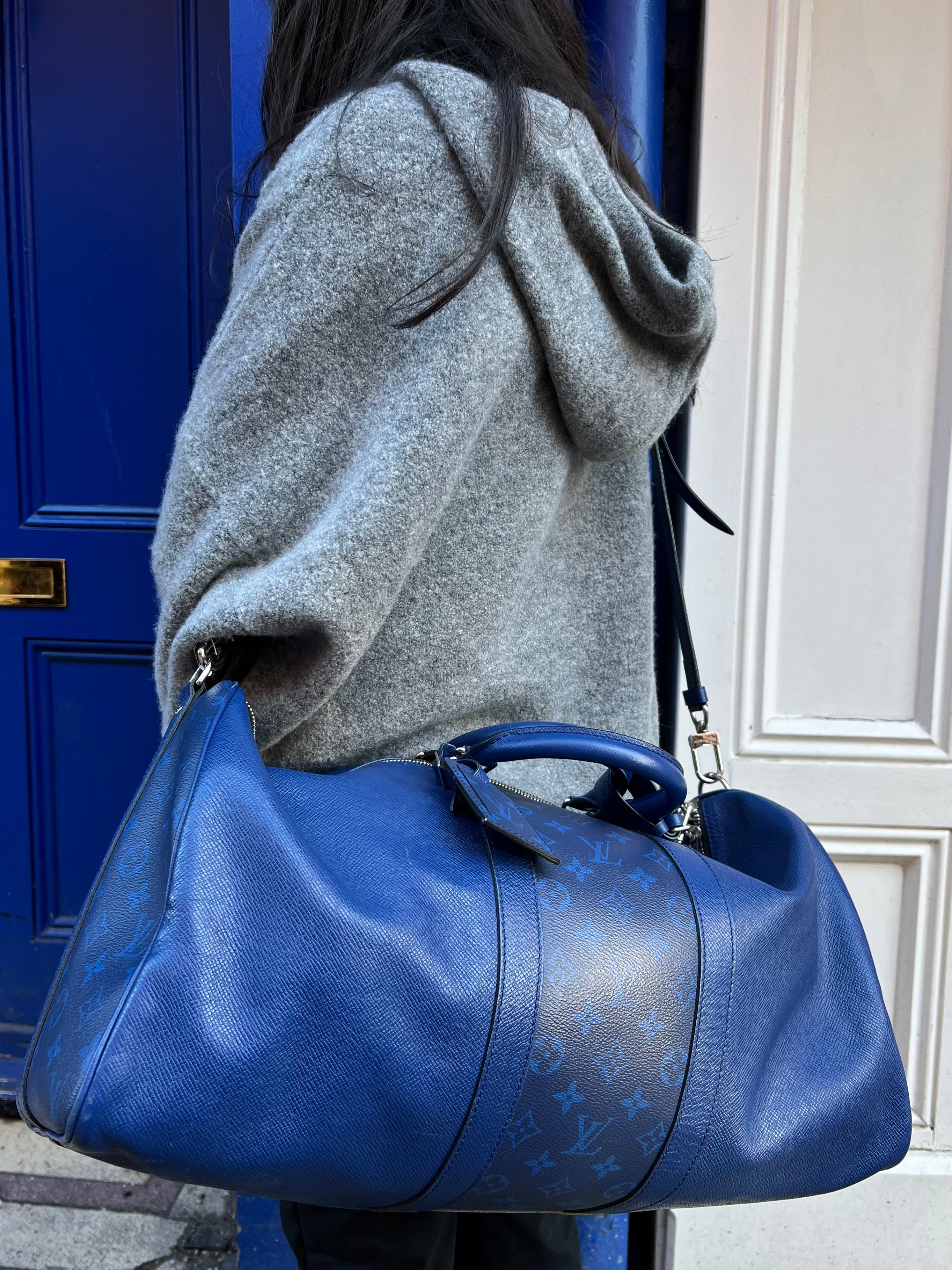 Louis Vuitton Blue Monogram Canvas Leather Taigarama Keepall 50