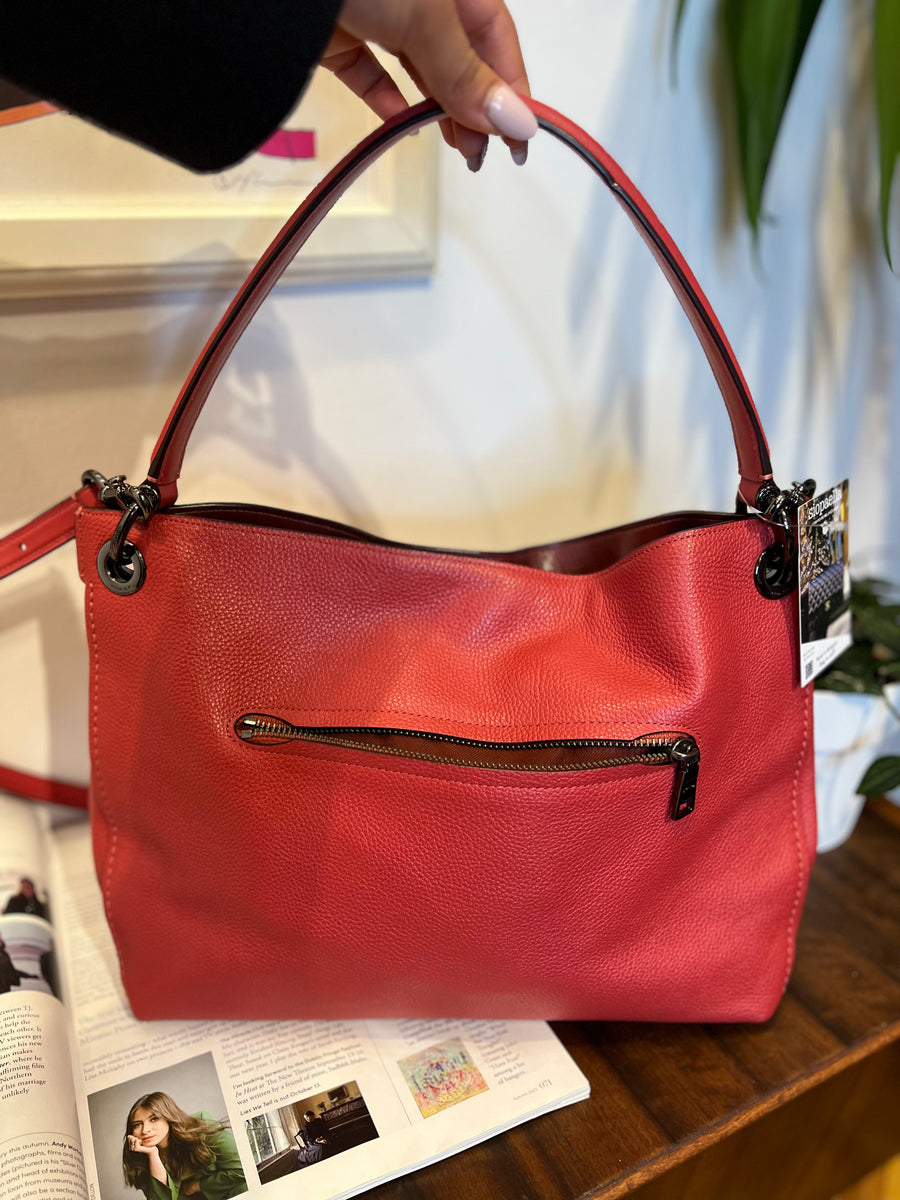 Coach Large Cranberry Leather Shoulder Bag with Crossbody Strap