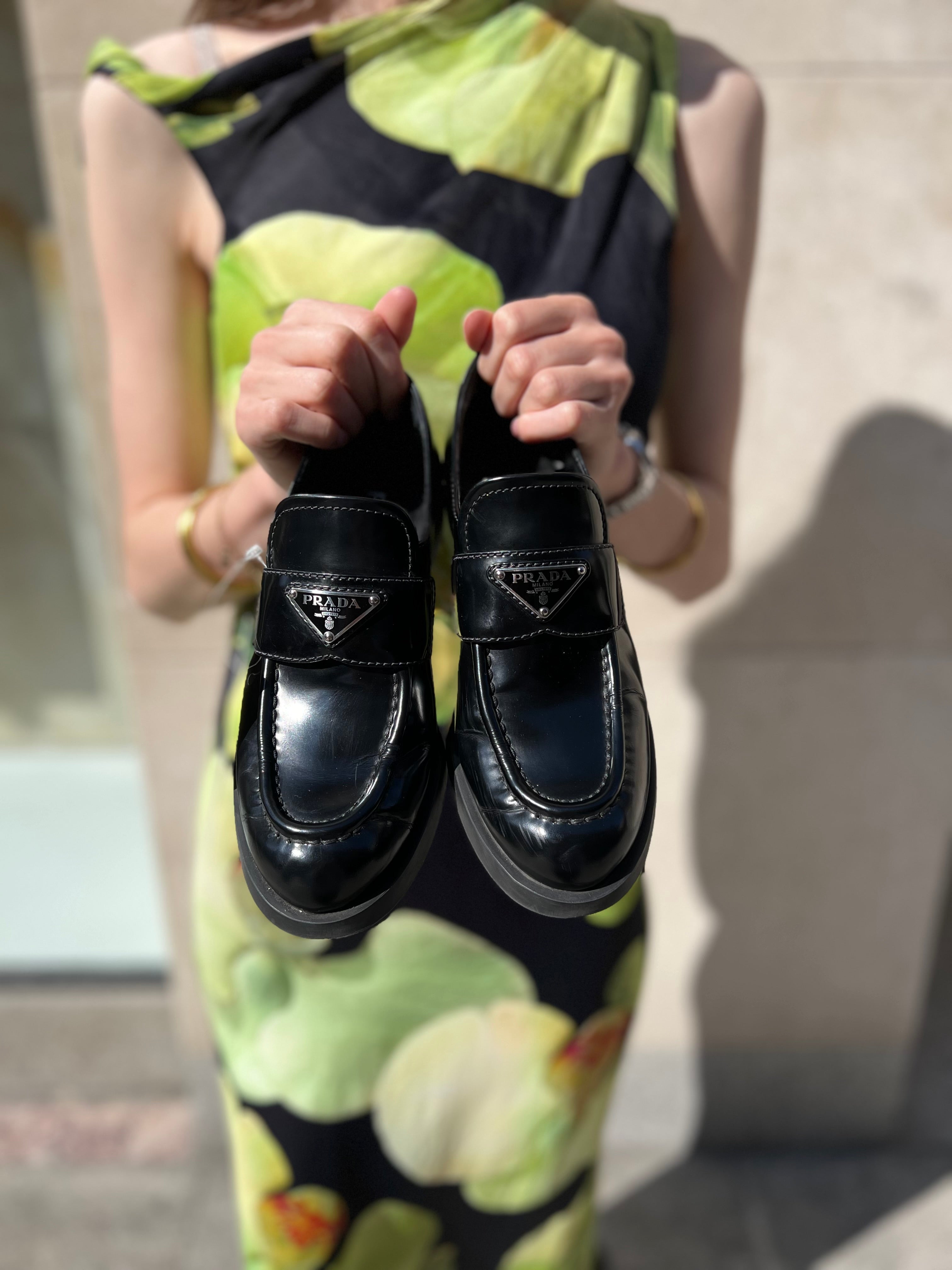 Street Style Patent Prada Loafers Street Style Prada Monolith