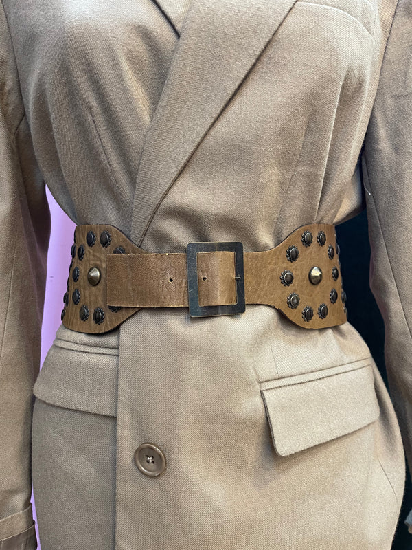 Marni Brown Studded Leather Belt - Size Small