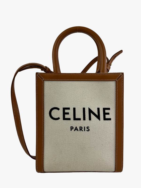 Celine Canvas & Calfskin Leather Mini Vertical Cabas Tote