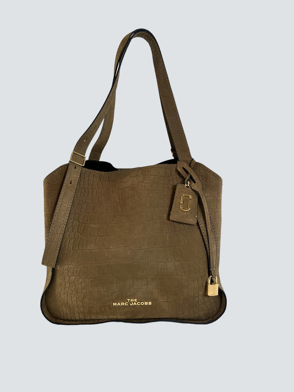 Marc Jacobs Green Croc-Embosseed Leather The Director Tote Handbag