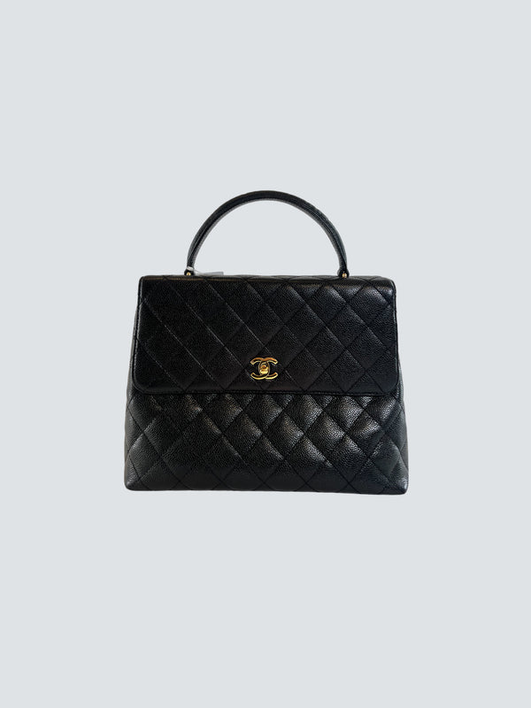 Chanel Black Caviar Leather Kelly Handbag