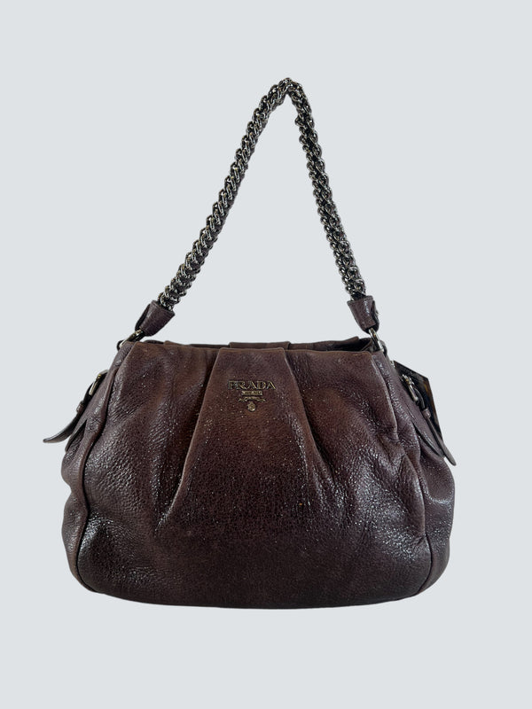 Prada Purple Leather Large Shoulder Bag