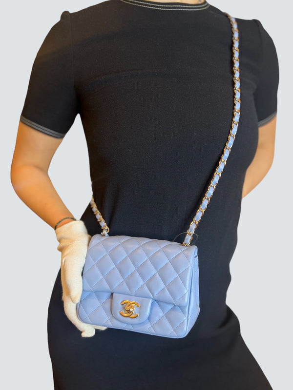 Chanel Baby Blue Mini Lambskin Leather Square Flap