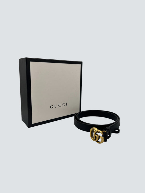 Gucci Black Leather GG Belt - 28” Waist
