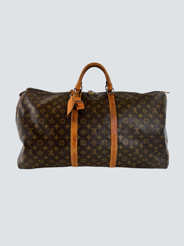 Louis Vuitton Monogram Canvas Leather Keepall 60 Vintage Luggage