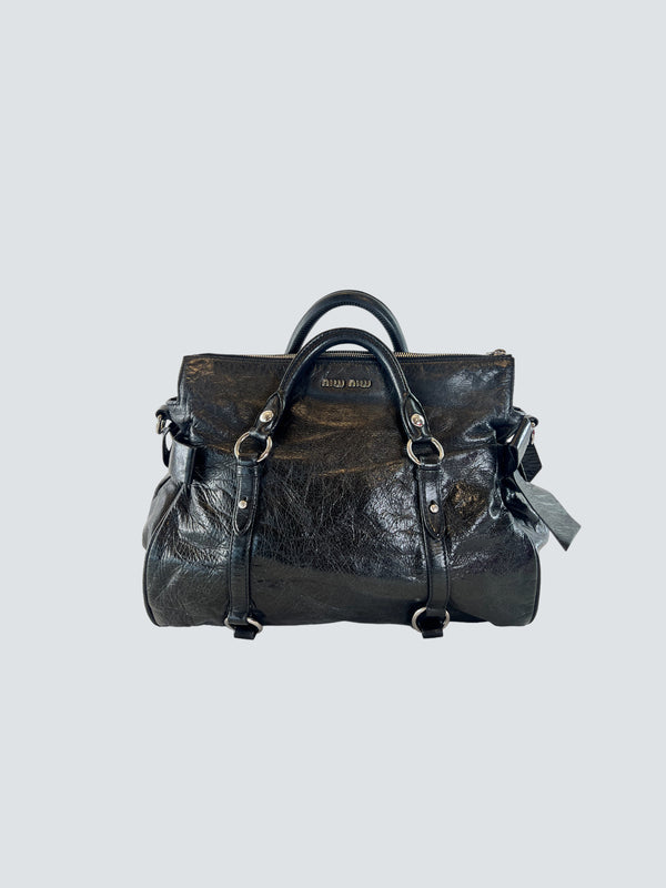 MiuMiu Black Leather Lux Bow Satchel Handbag