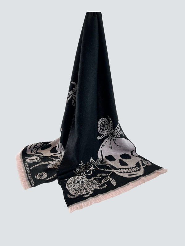 Alexander McQueen Wool Black Printed Skull Scarf