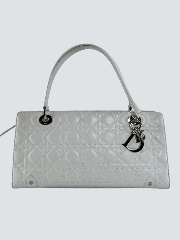 Christian Dior White Leather Lady Dior Tote