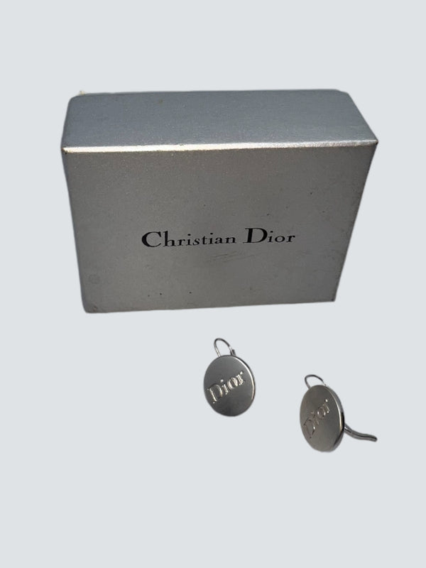 Christian Dior Vintage Silvertone Circle Earrings
