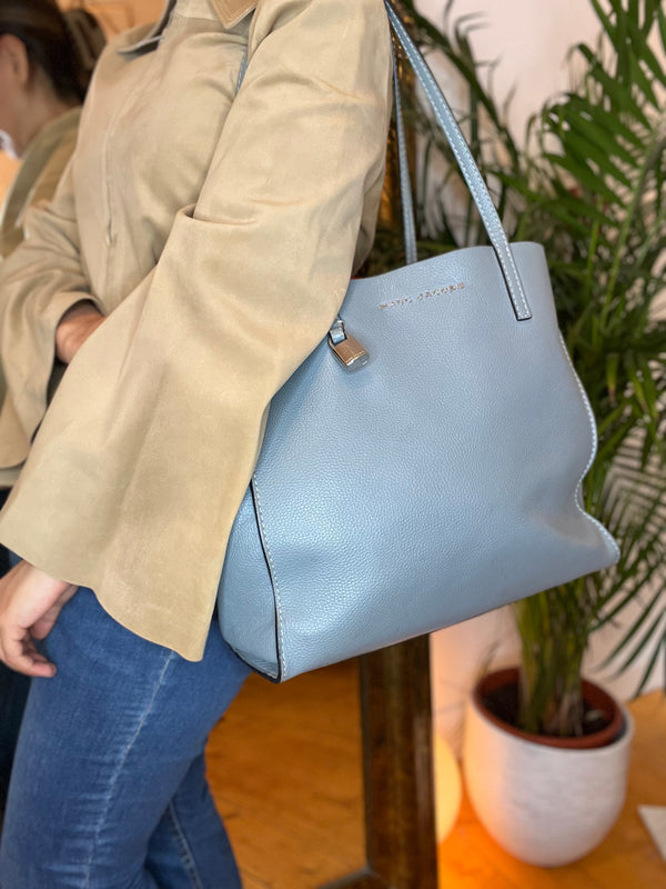 Marc Jacobs Blue/Grey Pebbled Leather Tote