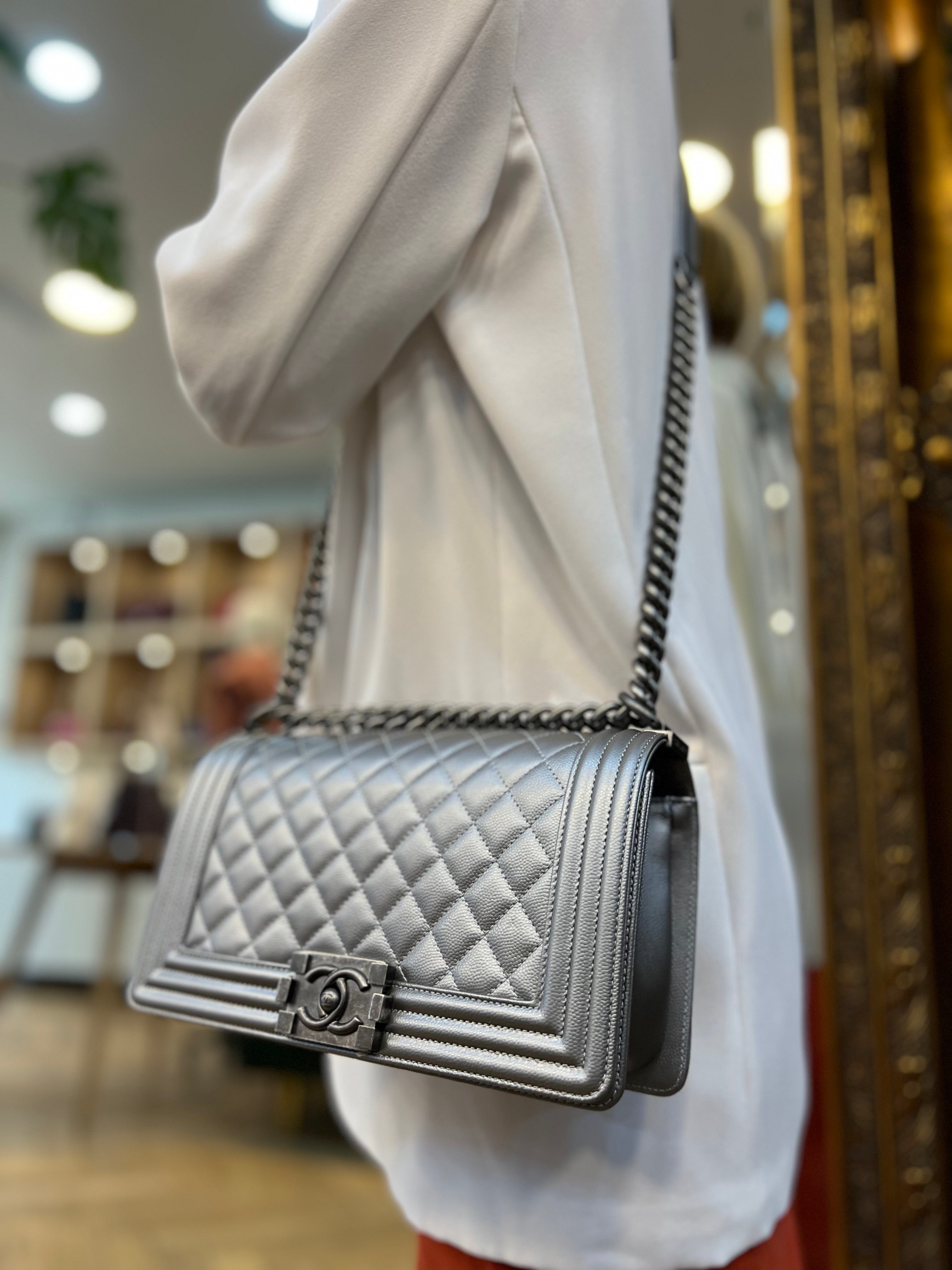 Metallic chanel boy bag hotsell