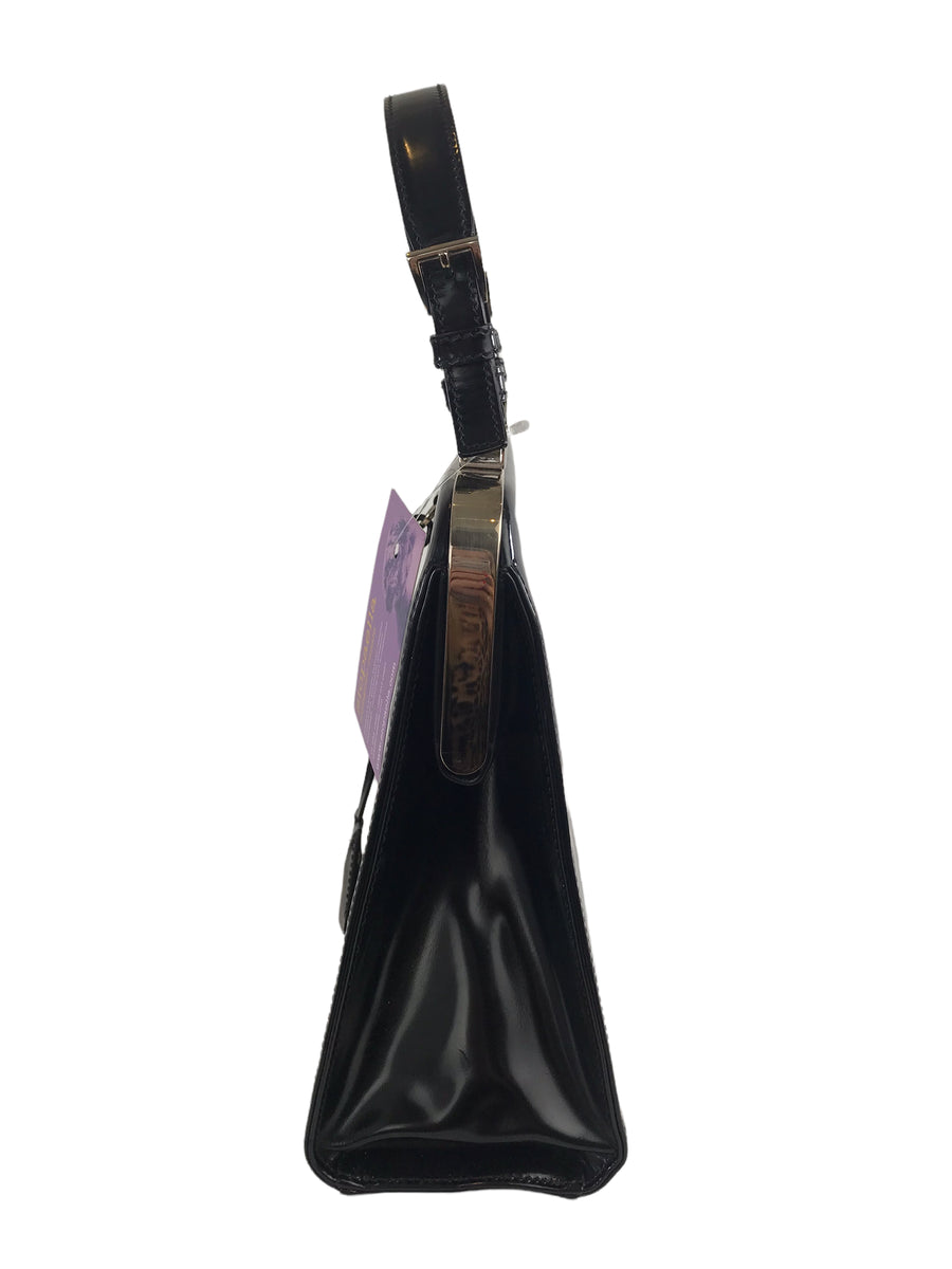 Prada Black Spazzolato Patent Leather ‘Frame Handle’ Vintage Bag