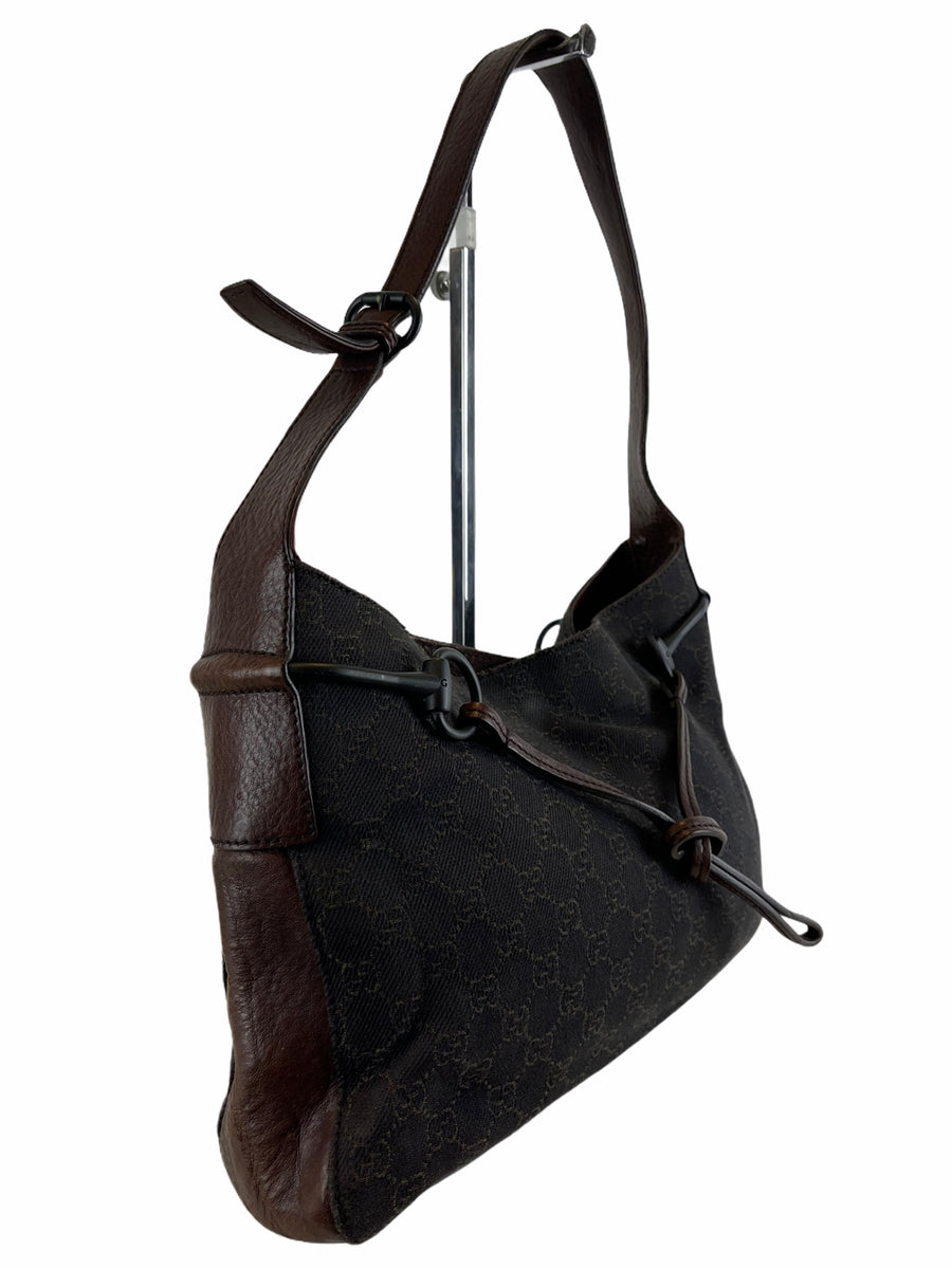 Gucci brown leather & monogram shoulder bag As seen on Instagram 18