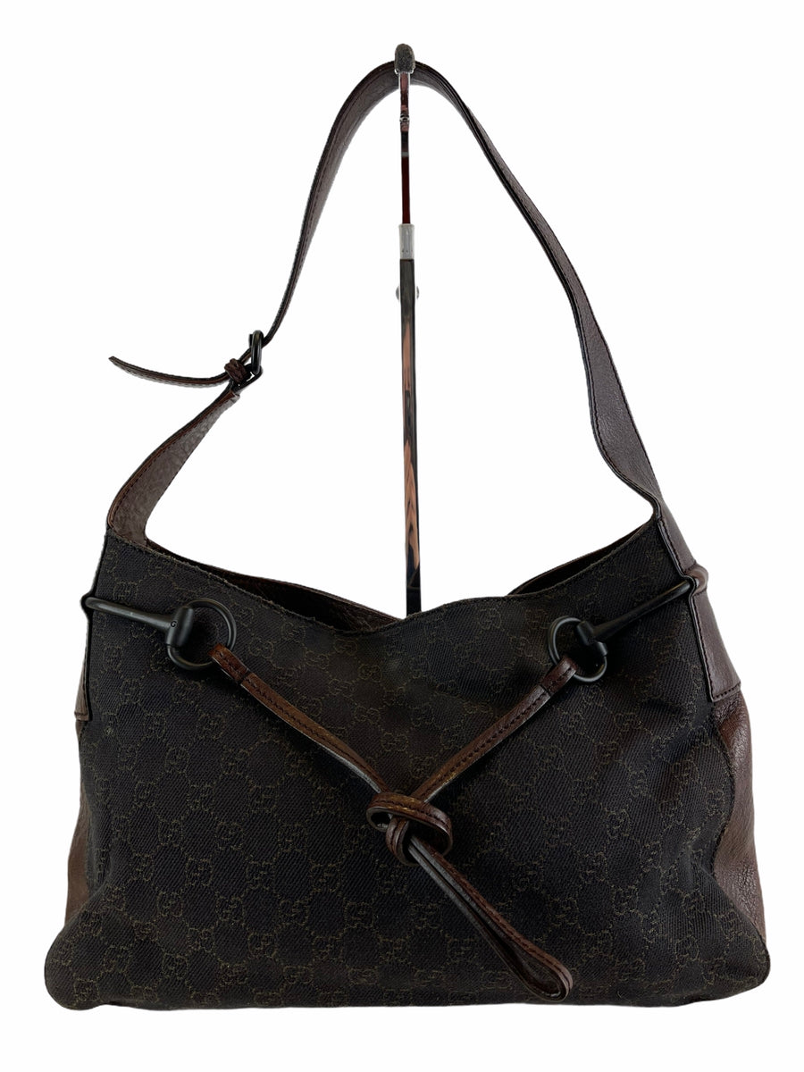 Gucci brown leather & monogram shoulder bag As seen on Instagram 18