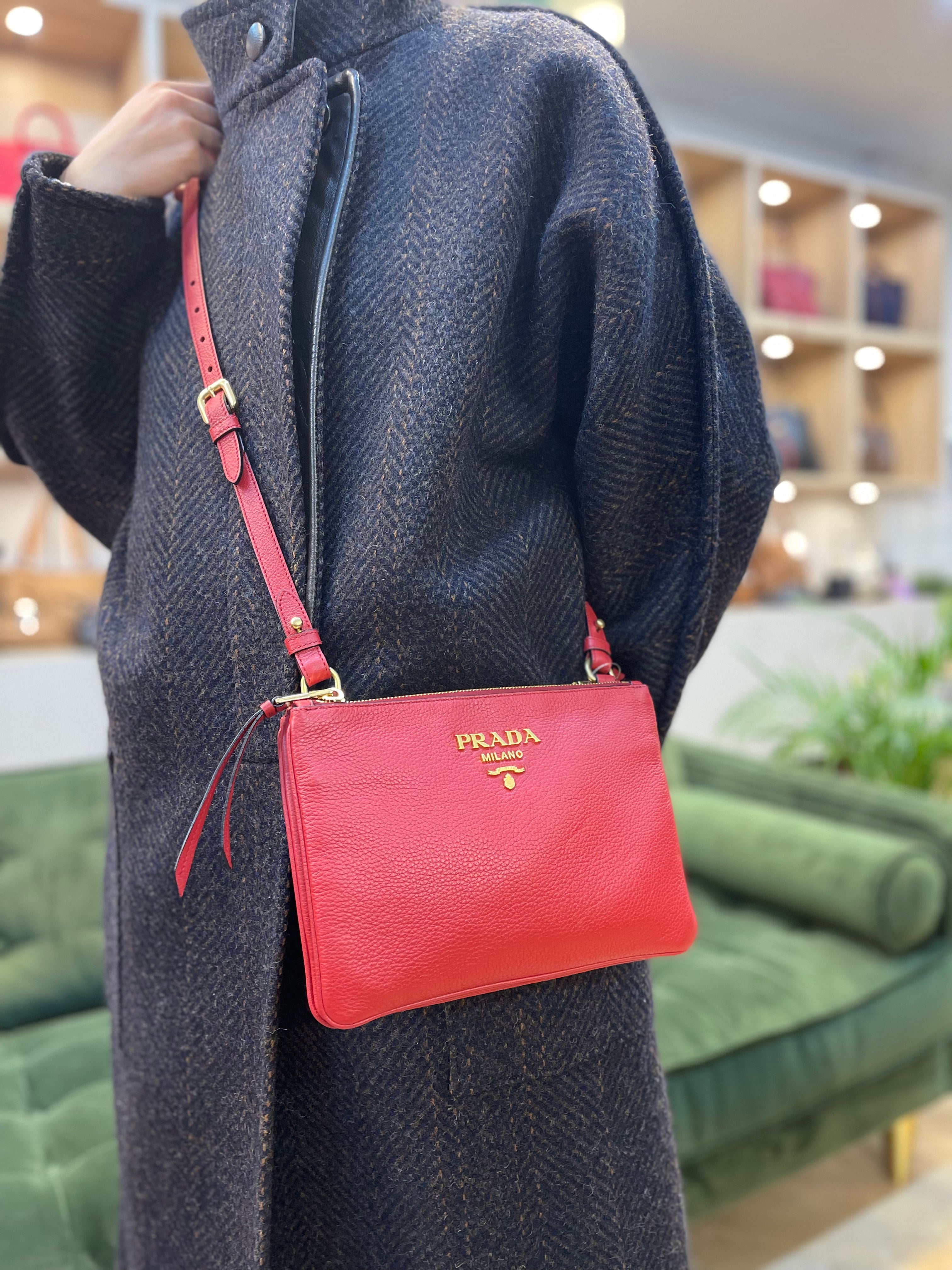 Prada Red Leather Double Zip Crossbody Bag Siopaella Designer Exchange