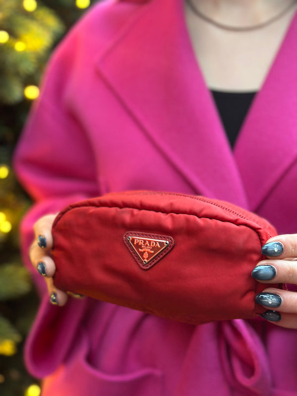 Prada Red Nylon Makeup Bag
