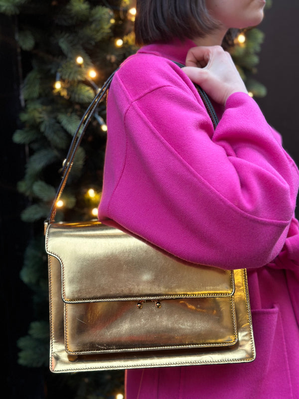 Marni Gold Leather Trunk Shoulder Bag