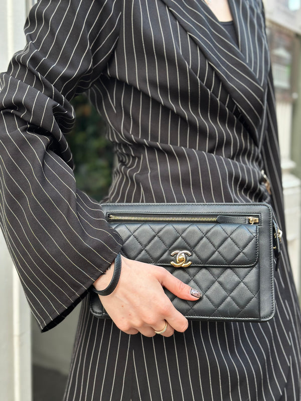 Chanel Black Leather  Clutch