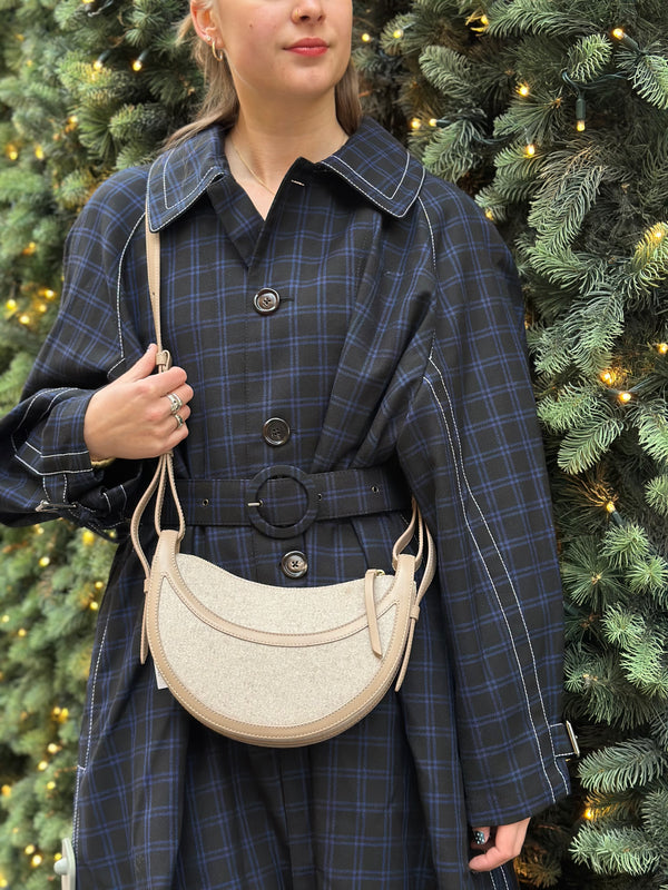 Polene Numero Dix Taupe Leather & Fabric Shoulder Bag