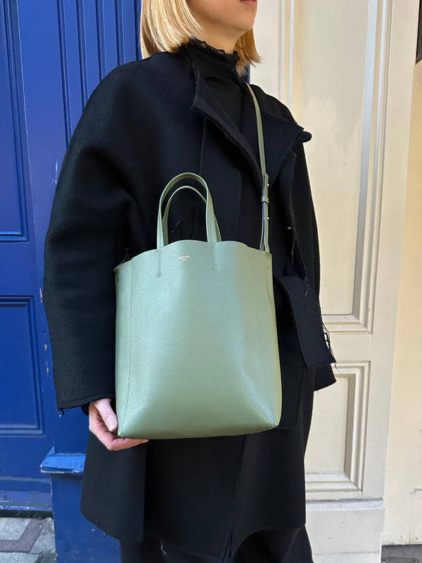 Celine Green Grained Leather Cabas Tote