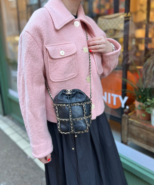 Chanel Black Leather Bucket Chain Bag