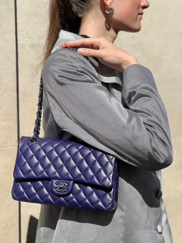 Chanel Navy Lambskin Leather Medium Double Flap