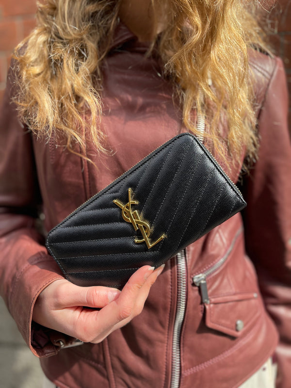Ysl Black Leather Wallet