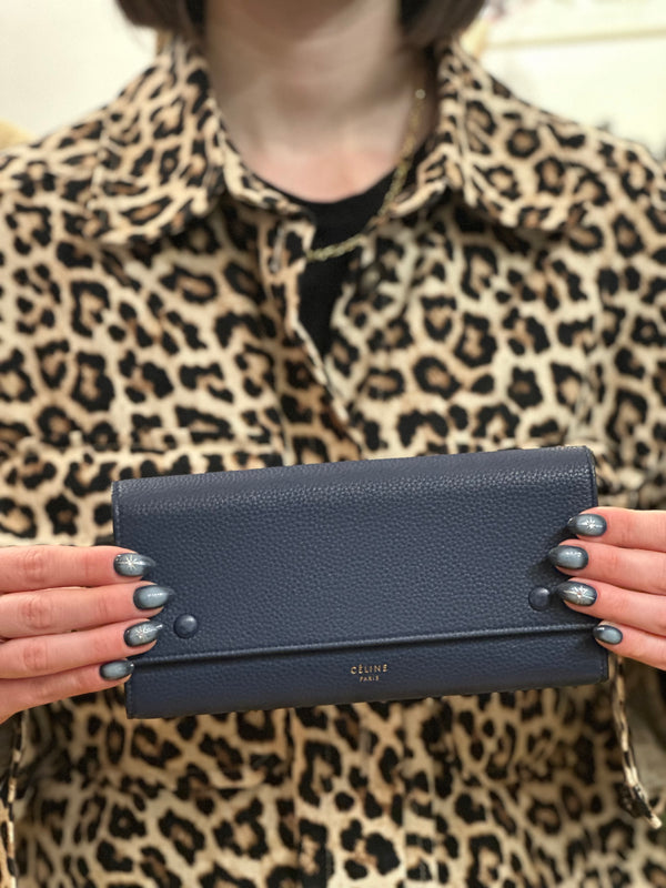 Celine Blue Calfskin Leather Large Wallet