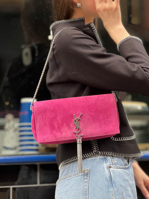 Saint Laurent Pink Suede Kate Crossbody