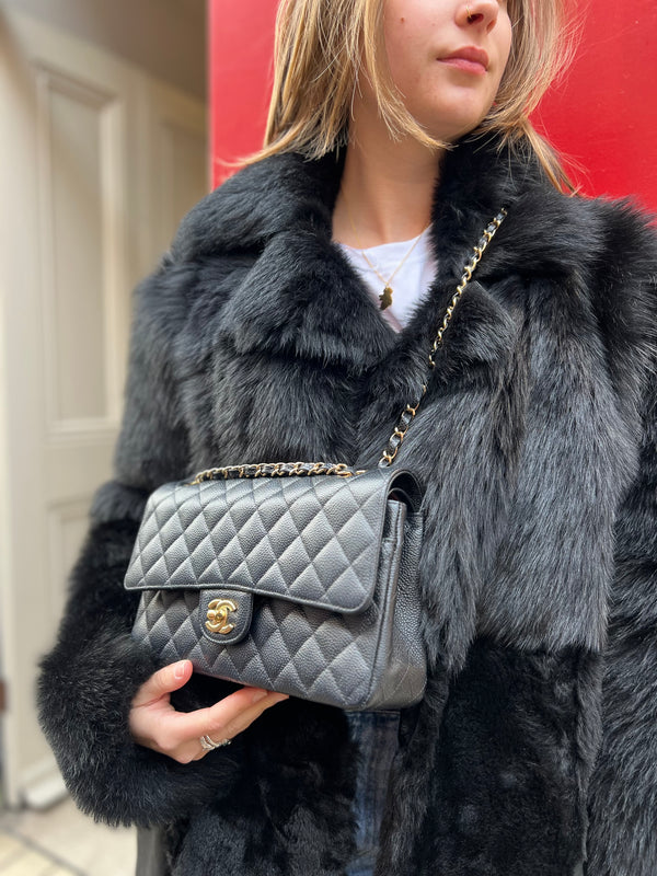 Chanel Black Caviar Leather Medium Double Flap with Gold Hardware