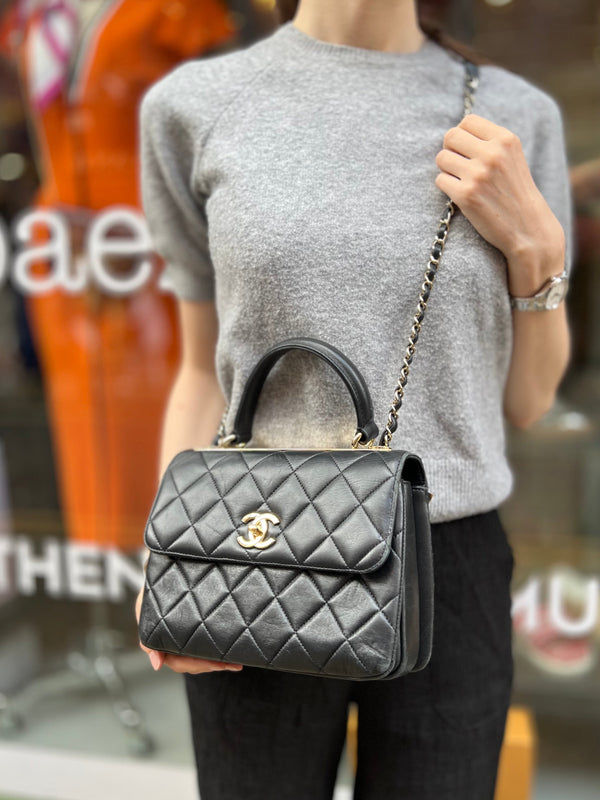 Chanel Black Lambskin Leather Trendy Top Handle Flap