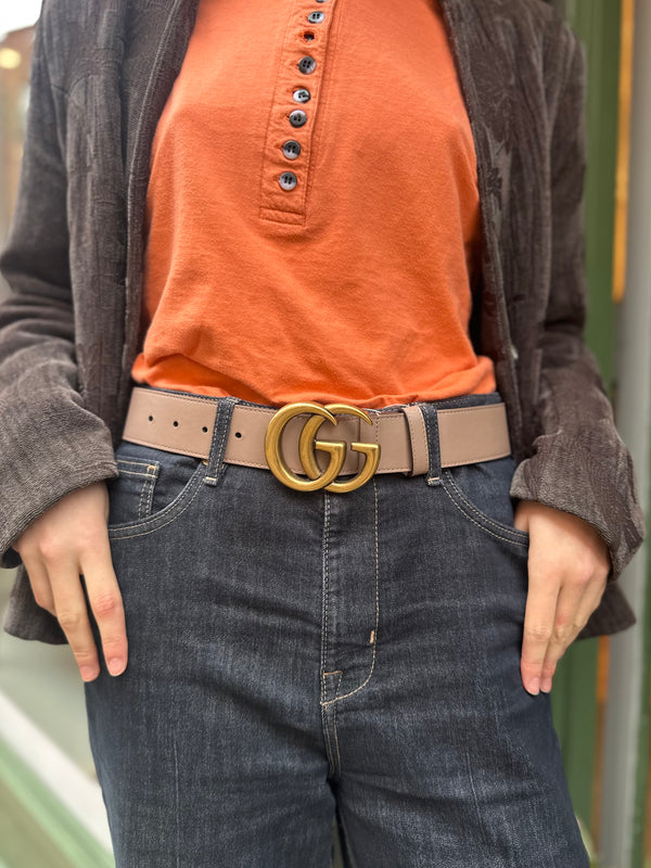 Gucci Taupe Leather GG Belt - 30"