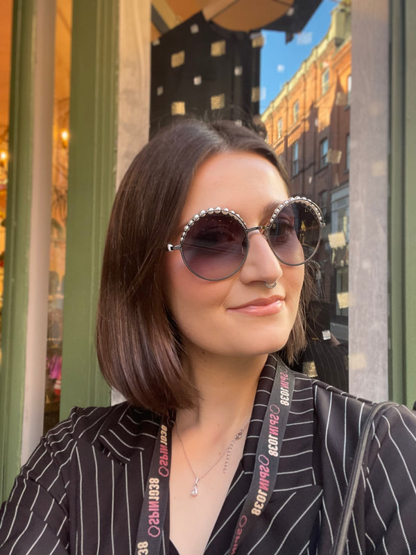 Chanel Black Pearl Trim Round Sunglasses