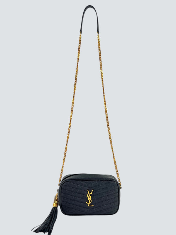 Saint Laurent Black Leather Mini Lou Crossbody