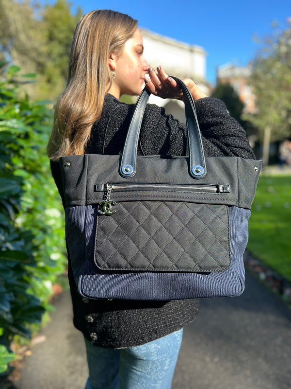 Chanel Black & Navy Canvas & Leather 31 Rue Cambon Canvas Tote