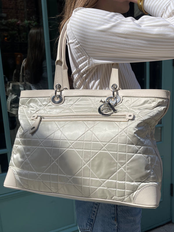 Christian Dior Cream Satin Cannage Tote