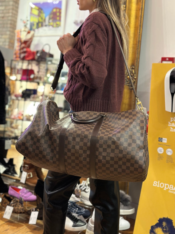 Louis Vuitton Damier Ebene Canvas Keepall 55 Luggage