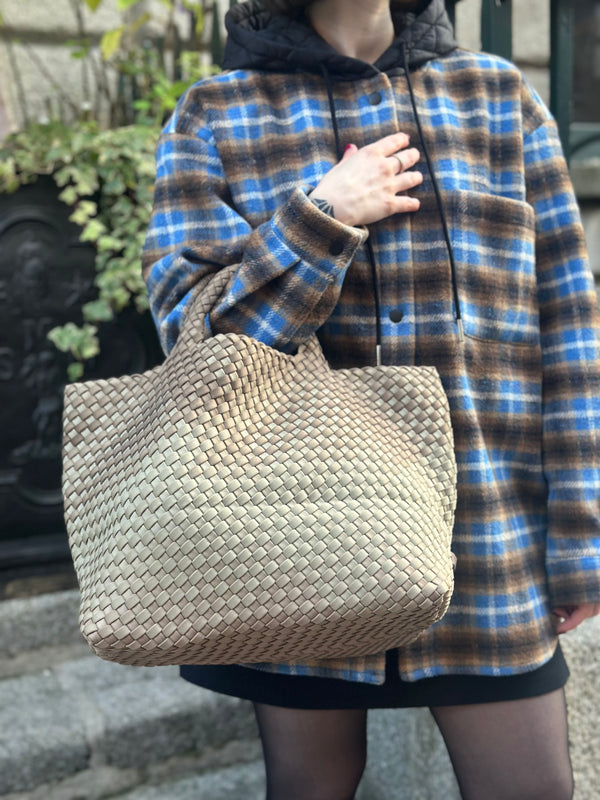 Naghedi Chalk Woven Neoprene "St. Barths" Medium Tote