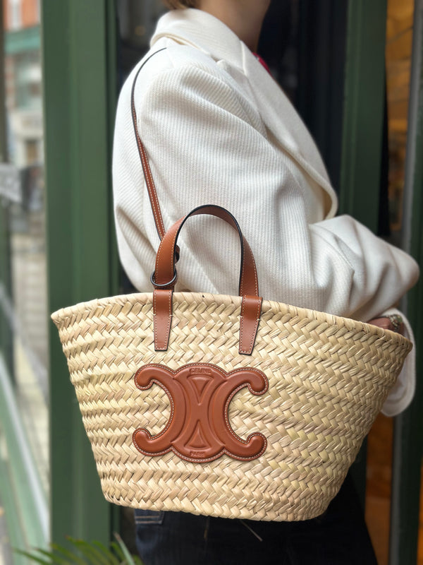 Celine Teen Classic Panier in Raffia & Leather Tote