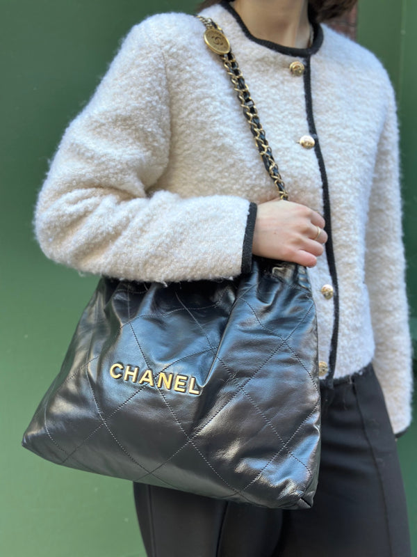 Chanel Black Lambskin Leather 22 Shoulder Bag