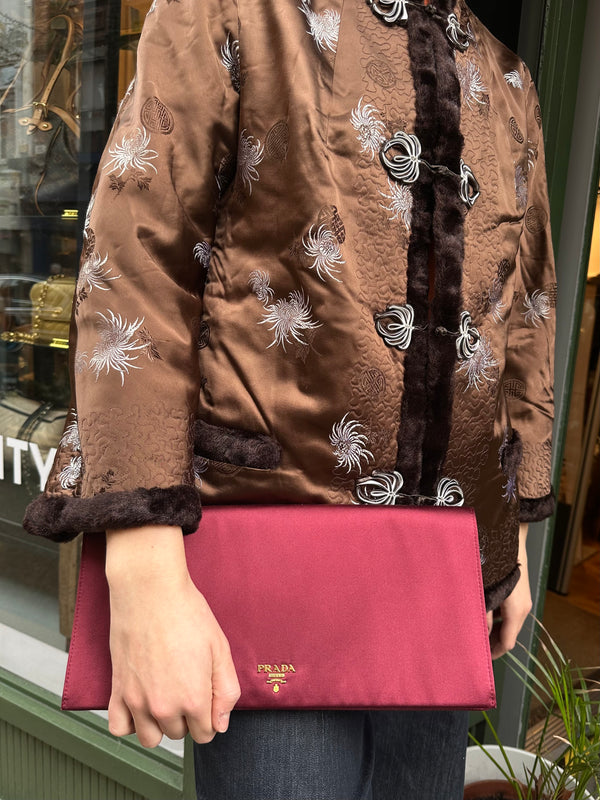 Prada Burgundy Satin Clutch