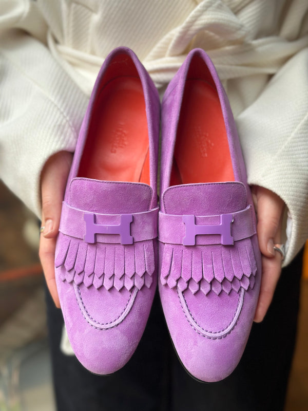 Hermes Royal Lilac Leather Loafers - UK 6