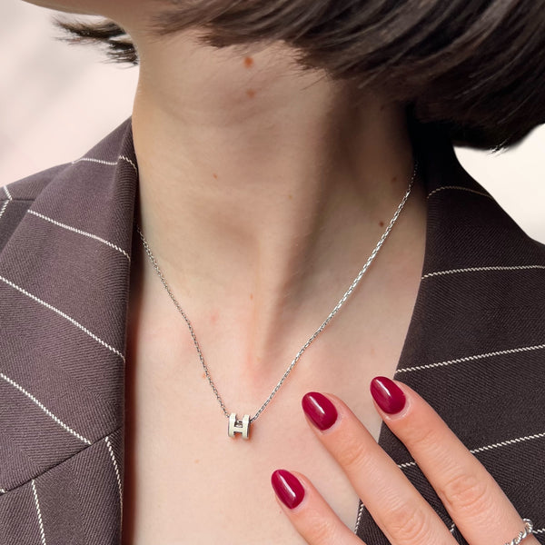 Hermès Mini Pop H Pendant Palladium Necklace