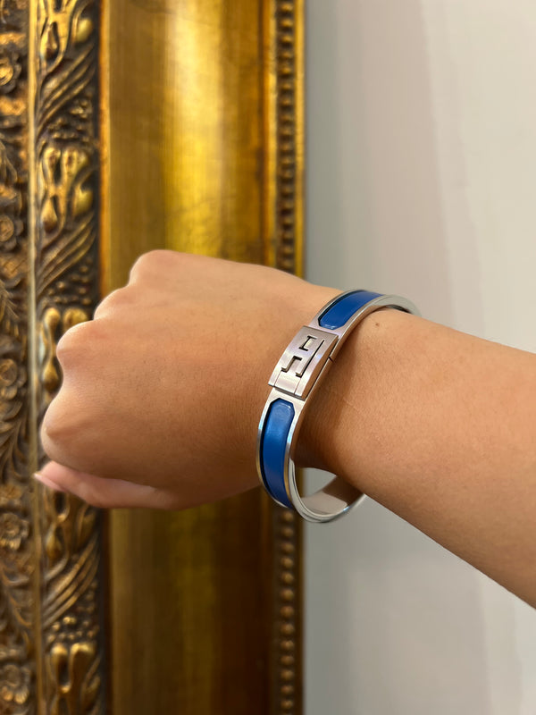 Hermès Silver Palladium Plated with Blue Enamel Jet Bracelet