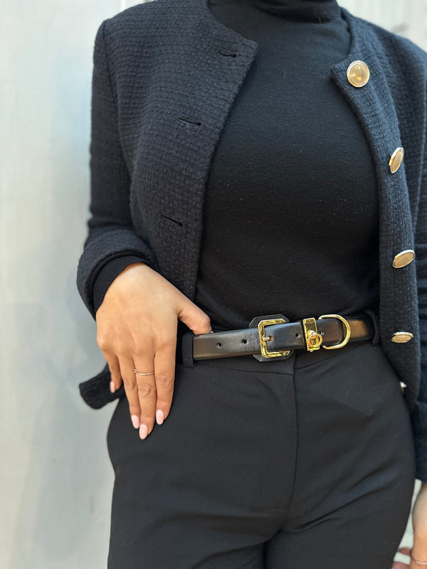 Dehanche Black Leather Belt - UK 10 / Medium