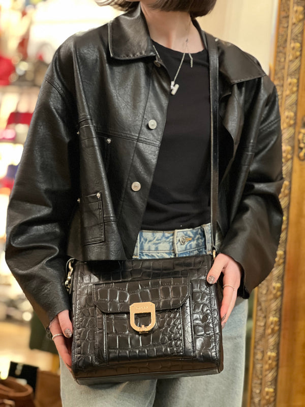 DKNY Black Croc Effect Leather Crossbody Handbag