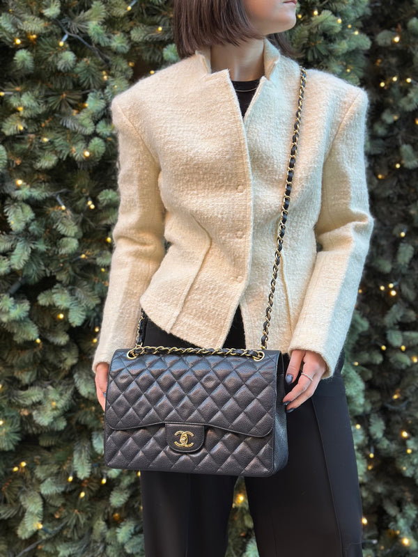 Chanel Black Caviar Leather Jumbo Double Flap