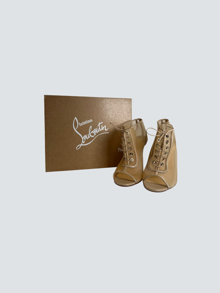 Christian Louboutin Ondessa Nude Lace Up Boots Heels Size UK